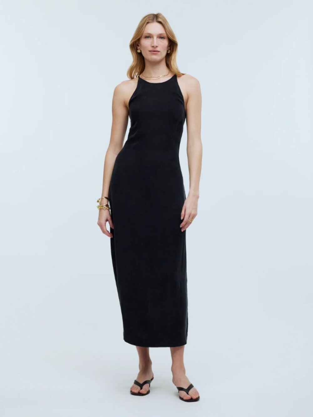 Madewell Crisscross Midi Slip Dress in Cupro-Blend Black NWT Size 4 CBK Classic